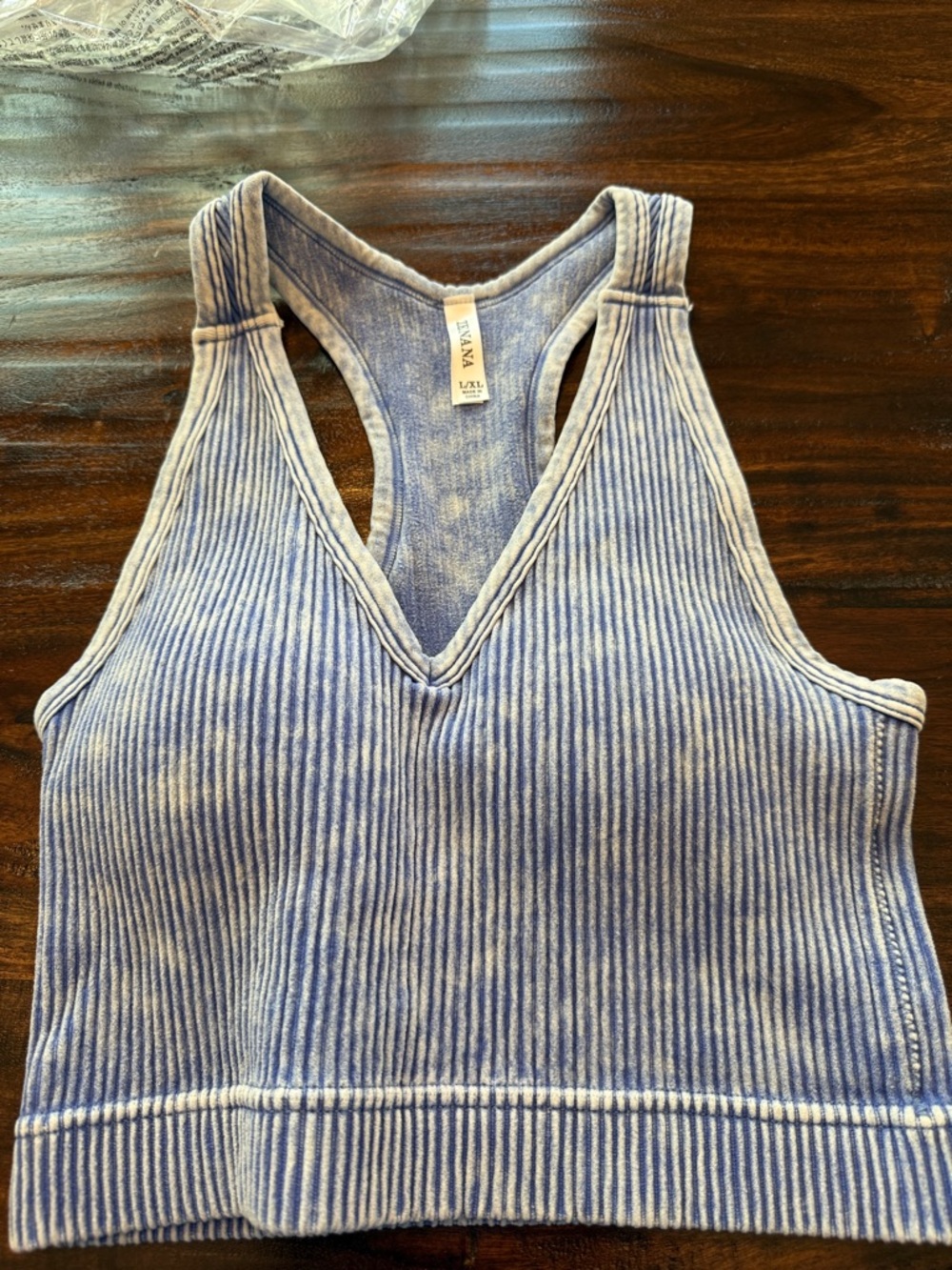 Zenana Outfitters Blue Striped Ribbed Padded Brami